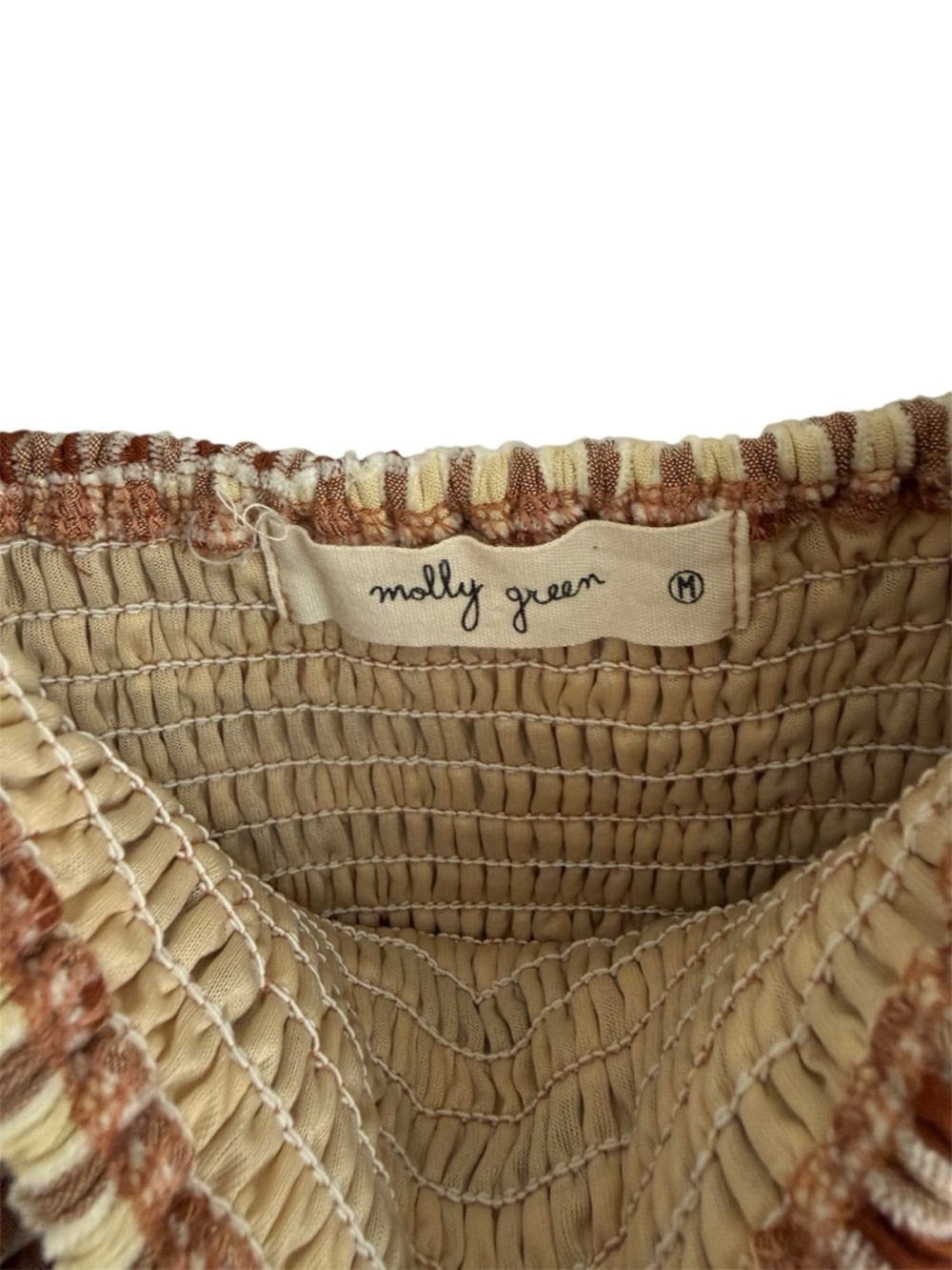 Molly Green Ginger Check Gingham Smocked Square Neck Top M - Picture 6 of 8